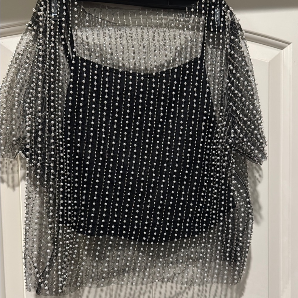 Edgy Black and Silver Beaded Women's Top